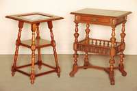NÄhtisch, deutsch, um 1880, GrÜnderzeit, Eiche massiv, Eichefurnier, Gebrauchsspuren, kleinere Schwundrisse, ca. 78x58x42 cm, Abbildung rechts