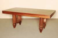 Ausziehtisch, Frankreich, um 1920, ArtDeco, Palisander und Makasar, z.T. furniert, auf gedrechselten Beinen, mit MessingbÄndern dekoriert, breite ...