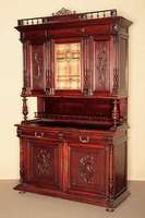 Aufsatzschrank, Frankreich/Belgien, um 1880/90 , Eiche massiv, Schnitzereien aus dem Vollholz, sehr aufwendig, freistehende SÄulen, z.T. doppelt ...