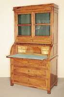 Biedermeier-Zylinder-Sekretär mit Glasaufsatz , Apfel massiv, sehr seltenes und schönes Holz, Glasscheiben mundgeblasen, Geheimfach, herausziehbare ...