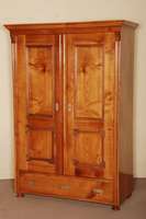 Schrank, um 1870/80, Kirschholz massiv, zweitÜriger Schrank mit Sockelschublade und Inneneinrichtung in Form von Ablagen und Kleiderstange, ...