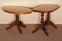 Beistelltisch, deutsch, um 1870/80, GrÜnderzeit, 2-sÄulig, 4 AuslegerfÜße, Nußbaum massiv, Weichholz, Platte verkrakt, Wurzelnußfurnier, ...