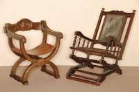 Schaukelstuhl, deutsch, um 1900, Nußbaum und Buche massiv, Baluster- und Stabverzierung, Unterteil als mechanischer Schaukelfuß konzipiert, ...