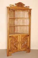 Eckschrank, deutsch, m 1900, Jugendstil, Eiche massiv, RÜckwand z.T. Weichholz/Hartholz , BekrÖnung mit typisch durchbrochenen ...