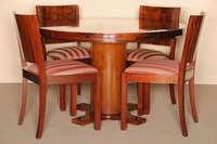 ArtDeco-Tischgruppe, Holland, um 1930, Amsterdamer Schule, runder Tisch mit 4 StÜhlen , Palisander massiv, Tisch z.T. furniert, eckige Beine ...