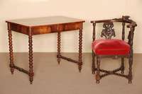 Eckstuhl, deutsch, um 1870/80, Eiche massiv, SpÄtbarockstil, Beine gedrechselt und versprosst, RÜckenlehne gebogen mit Akanthusblattdekor ...