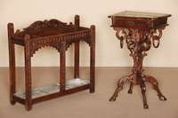 SchimstÄnder, Holland, um 1890, Eiche massiv , rechteckig aufgebaut, unten mit Blech fÜr Wasserauffang, mit Flachschnitzereien dekoriert, ...