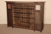 Jugendstil-Kaminverkleidung, Darmstadt, um 1910, wohl Riemerschmid, Metall und Eiche dunkel gebeizt, aufwendig aus einzelnen MetallplÄttchen ...