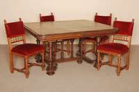 Tisch, Frankreich, um 1870, Henry Deux, Nußbaum massiv, Nußbaumfurnier, mit reichen Drechselarbeiten, Untergestell auf KugelfÜßen, ...