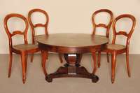 4 StÜhle, deutsch, um 1860, Louis-Philippe, Buche massiv, mahagonifarben, gebogene Beine und RÜckenlehne verstrebt, SitzflÄche Korbgeflecht, 1 ...