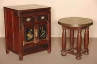 Rauchtisch, deutsch, um 1908/10, Eiche massiv, BalustersÄulen, AbsÄtze gewulstet, FÜße mit geschwungenen Teilen verbunden, Platte Weichholz ...