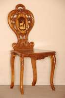 Prunkstuhl, deutsch, um 1870/75, Nußbaum massiv, Barockstil, fÜr Jagdzimmer konzipiert, allseitig geschweift und gerieft, Nußbaum massiv, Zarge ...