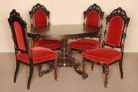Salontisch, deutsch, um 1870/80, Barockstil, Fuß Makasar massiv, 3 Ausleger aus dem Vollholz geschnitzt, doppelt geschweift, mit ...