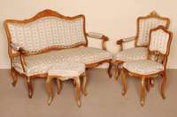 SalonmÖbel, wohl Dresden, um 1890/1900, sogenanntes 3. Dresdner Barock, bestehend aus 2-sitzer Sofa, 2 Stuhlsesseln, 2 StÜhlen und Hocker, ...