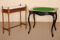 Spieltisch, deutsch, um 1860, Louis-Philippe, auf gebogenen Beinen und Zarge, profilierte Platte, aufklappbar, ebonisierend, Schellackpolitur, ...
