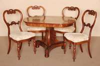 4 StÜhle, deutsch, um 1860/70, Louis -Philipp, Mahagoni massiv, auf gedrechselten Beinen, Zarge gebogen, RÜckenlehne und Verstrebungen mit ...