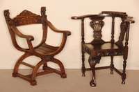 sogenannter Scherenstuhl, deutsch, um 1880, wohl Umgebung Danzig, Eiche massiv, scherenfÖrmig aufgebaut und verstrebt, mittig und Abschlußteile ...
