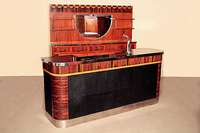 ArtDeco-Bar, Frankreich, um 1935, stilrein und zeittypisch, Korpus Weichholz/Hartholz, Palisander- und Makasarfurnier, z.T. intarsienhaft verlegt, ...