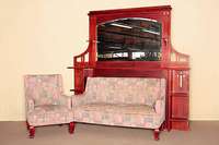 SofaÜberbau, deutsch/MÜnchen, um 1902/03, mit zwei Sesseln, Jugendstil, in der Auffassung von Max Leuger bzw. Bruno Paul, Mahagoni massiv, ...