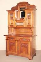 Vielzweckaufsatzschrank, sÜddeutsch, um 1904/08, Korpus Weichholz und Eiche, sogenanntes Satinholz z.T. gespiegelt verlegt, aufgesetzte ...