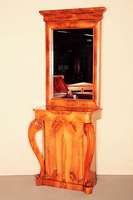 Konsolenaufsatzspiegel, deutsch/rheinisch, um 1830, SpÄtbiedermeier, Konsole Korpus Weichholz, Wurzelnußfurnier doppelt gespiegelt verlegt, ...