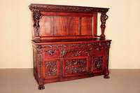 Aufsatzbuffet, deutsch, um 1870, Danziger Barockstil, Eiche massiv, auf TatzenfÜßen, Lisenen mit Schnitzwerk, TÜrfÜllungen mit verschiedenen ...