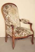 Voltairestuhlsessel, Frankreich, um 1860/70, Gestell Buche massiv, Polsterung alt belassen, Bezug 60er/70er Jahre, sehr bequem, Rückenlehne ...
