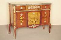 3-schübige Kommode, Frankreich, um 1880/1900, nach dem Vorbild von 1785/90, Korpus Weichholz/Hartholz, allseitig intarsiert, Rüster, Palisander und ...