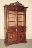 Aufssatzschrank, Flandern/Belgien, um 1890, Eiche massiv, komplett auf Rahmen gearbeitet, zeittypisch, freistehende gedrechselte Säulen, reich ...