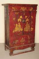 Brotschrank, Umgebung Tibet, Mitte/Ende 19. Jhd., Ulme massiv, auf stark gebogenen Beinen und Füßen, verstrebt, gerader Korpus, aus starkem Holz ...