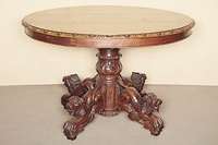 Ovaler Ausziehtisch, Frankreich/Dijon, um 1880/90, Eiche massiv, Fußsäule mit vier Auslegern, Rosettenverzierung, Löwen vollplastisch in ...