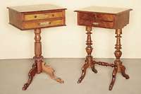 Nähtisch, deutsch, um 1880/90, eklektizisitischer Stil, Barockstil mit Renaissanceeinfluß, Korpus Weichholz, z.T. Wurzelnußfurnier gespiegelt ...