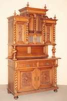 Vielzweckschrank, süddeutsch/Karlsruhe bzw. Elsässer Raum, um 1895/1900, Front reich gegliedert, auf Rahmen gearbeitet, Inlets mit Früchte-, ...