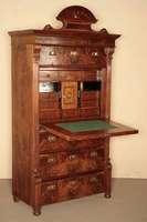 Gründerzeit-Standsekretär, deutsch, um 1880/90, Korpus Weichholz, Wurzelnußfurnier gespiegelt bzw. doppelt gespiegelt verlegt, schönes ...