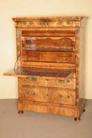 Standsekretär, Baden/Pfalz, um 1830, Korpus Weichholz, Wurzelnußfurnier doppelt bzw. 4-fach gespiegelt verlegt, sehr harmonisches Furnierbild, ...