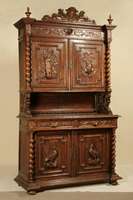 Aufsatzbuffet, Mittelfrankreich, um 1860/70, Eiche massiv, z.T. auf Rahmen gearbeitet, Frühbarockstil, aufgelegte vielfach getreppte Zierleisten, ...