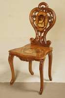 Prunkstuhl, deutsch, um 1870/75, Barockstil, Nußbaum massiv, allseitig geschweift und gerieft, Nußbaum massiv, Zarge vielfach geschwungen, sparsame ...