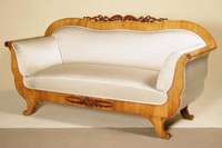 hochherrschaftliches elegantes Sofa, Dresden, um 1835, Korpus Weichholz, Kirschbaum- bzw. Kirschbaumwurzelfurnier, vertikal verlegt, aufgesetzte ...