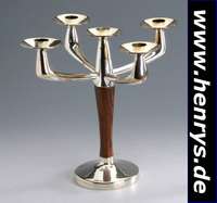 Girandole, deutsch, 50er Jahre, 925er Silber/Edelholz, Meistermarke Gebr. Kühn, Schwäbisch-Gmünd, H ca. 29 cm, D ca. 32 cm, total ca. 823 g