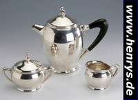 3-teiliges Mocca-Service, Dänemark, Silber, Kopenhagen 1954, Meistermarke Sven Povlsen,best. aus: Kanne (Holzgriff schwarz gelackt, H ca. 16 cm), ...