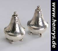 Streuerpaar, GEORG JENSEN, Dänemark, Kopenhagen um 1955, 925er Silber, Design Harald Nielsen, graviert, H ca. 5 cm