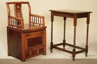 Dekorativer Beistellstuhl, Asien, um 1880, Sitzfläche aufklappbar, unten mit kassettierten Füllungen und einer Schublade, Rückenlehne aus ...