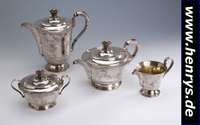 4-tlg. Kaffee-/Teeset, Bruckmann & Söhne, deutsch 1931/32, 835er Silber, Art-Deco, Nähe zu Robert Edler, Werksentwurf, zylindrisch l. geschweifte ...