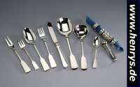 Besteck für 6 Personen, ROBBE & BERKING, 800er Silber, Spatenform, best. aus: 6 Menuemesser (Klingen Stahl, Griffe gefüllt),6 Menuegabeln, 6 ...