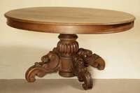 Ausziehtisch, Frankreich, um 1880/90, Säule u. Auslegerbeine Eiche massiv, im Barockstil, Schnitzereien mit Blumen u. Früchten, wuchtiger Fuß mit ...
