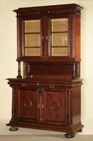 Vielzweckschrank, Holland, um 1900, Korpus Eiche massiv, Mahagonifurnier bzw. freistehende Säulen Mahagoni massiv, zurückhaltende Drechselarbeit, ...