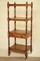 Etagere, norddeutsch/England, um 1900, Mahagoni massiv u. Makasar, Säulen in Drechselarbeit, vier Ablageebenen, integr. Schublade, mit ...