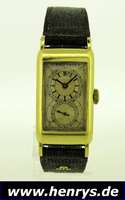 ALPINA/GRUEN Herrengoldarmbanduhr, sog. Doctors-Watch, Schweiz für den dtsch. Markt um 1935, 585/000 GG, rectangulär, M. ca. 44 x 20 mm, Boden ...