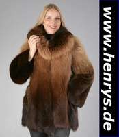 Jacke aus Blaufuchs, Gr. ca. 36/38, beige bis braun degradee gefärbt, schwarzes Innenfutter, Rückenl. ca. 79 cm