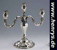 Kerzenleuchter, deutsch, Bruckmann & Söhne, 835er Silber, Barockstil, 3 Brennstellen, H ca. 32 cm, B ca. 31 cm, ca. 485 g